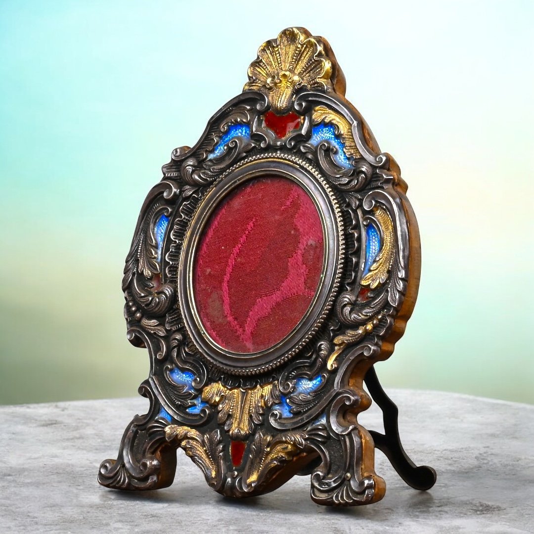 Stefani - Cornice in Argento A Titolo 800 Con Parti in Vermeil e Smalto - Italia XX Secolo-photo-4